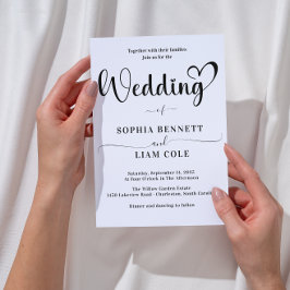 Invitación Elegant Black and White Heart Script Wedding