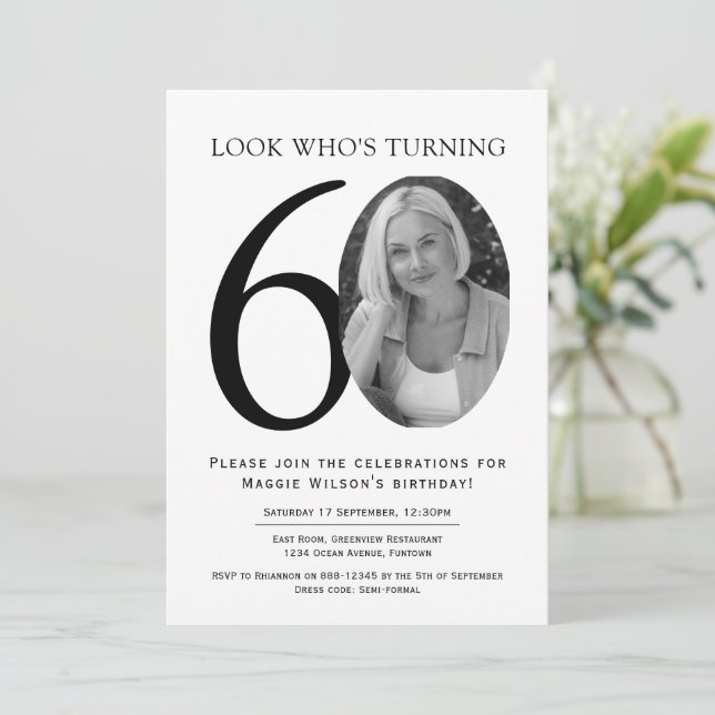 Invitación Elegant Black and White Photo Birthday (Anverso de pie)