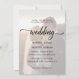 Invitación Elegant Black and White Photo Overlay Wedding