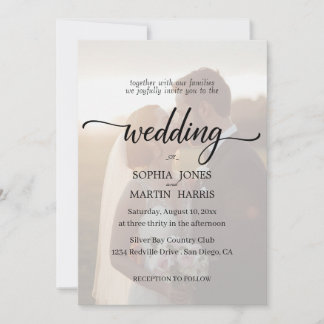 Invitación Elegant Black and White Photo Overlay Wedding