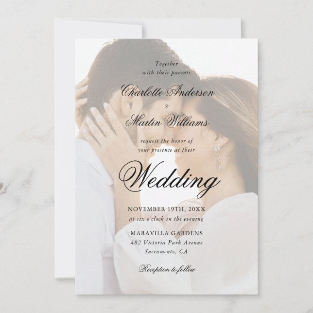 Invitación Elegant Black and White Script 2 Photo Wedding (Anverso)