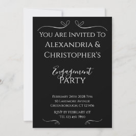 Invitación Elegant Black and White Script Engagement Party