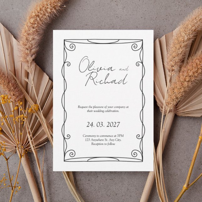 Invitación Elegant Black and White Script Wedding Invitation  (Subido por el creador)
