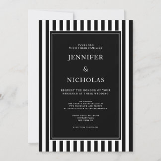 Invitación Elegant Black And White Stripes Wedding