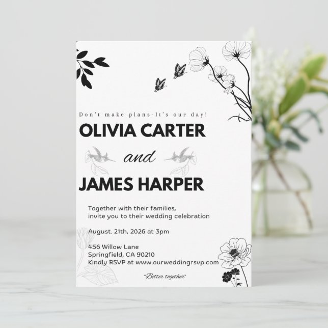Invitación Elegant Black and White Wedding Invitation (Anverso de pie)