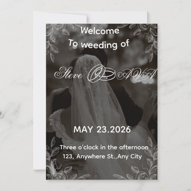 Invitación Elegant Black and White Wedding Invitation | Class (Anverso)