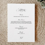 Invitación Elegant Black and White Wedding Menu Card<br><div class="desc">This Personalized Elegant Old Money Black and White Wedding Menu brings timeless sophistication to your celebration. Designed to complement a black and white wedding, it offers a refined layout perfect for showcasing your courses. These wedding menus blend classic charm with modern minimalism, making them ideal for couples seeking wedding menu...</div>