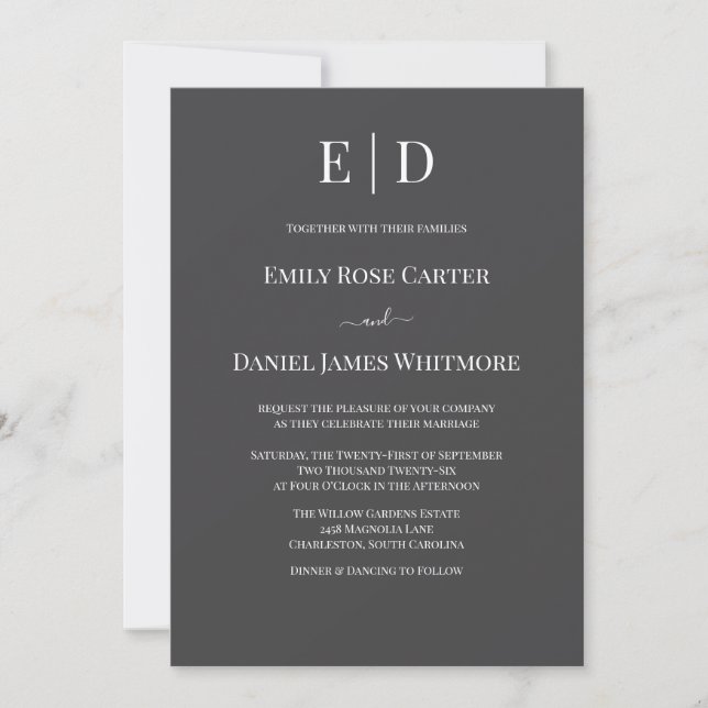 Invitación Elegant Black and White Wedding  Modern Monogram (Anverso)