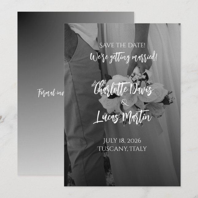 Invitación Elegant Black And White Wedding Save the Date Card (Anverso / Reverso)