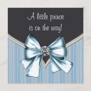 Invitación Elegant Black Blue Gray Stripes Prince Baby Shower