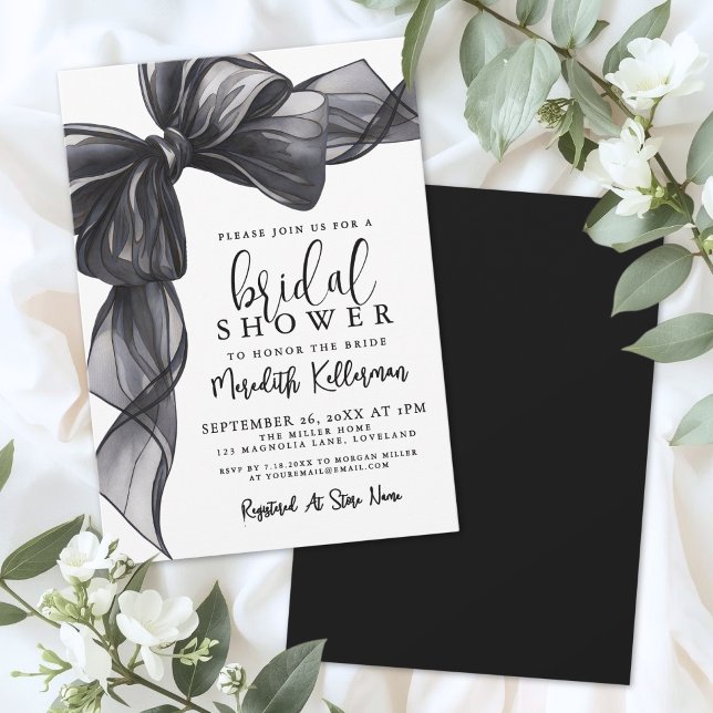 Invitación Elegant Black Bow Bridal Shower (Elegant Black Bow Bridal Shower Invitation)