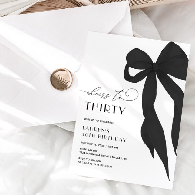 Invitación Elegant Black Bow Cheer To Thirty 30th Birthday (Subido por el creador)