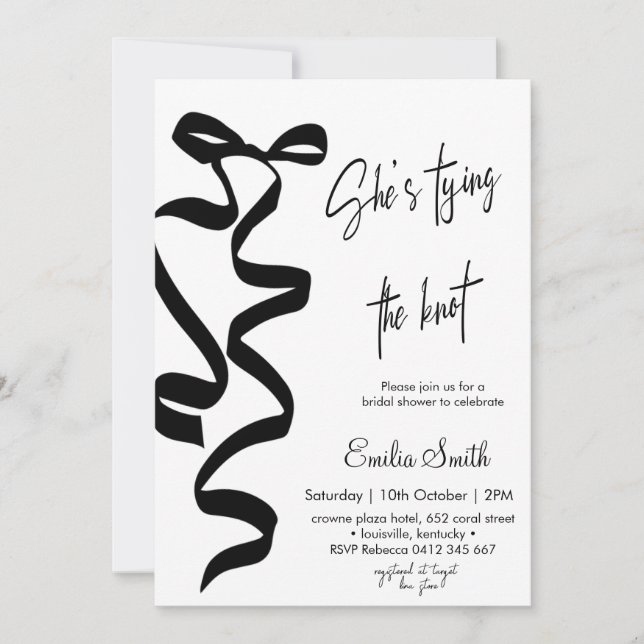 Invitación Elegant Black bow tying the knot bridal shower (Anverso)