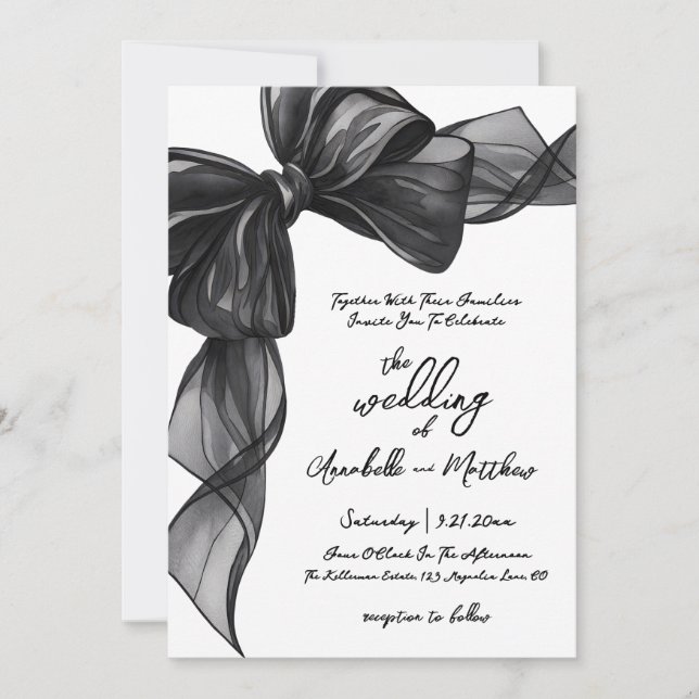 Invitación Elegant Black Bow Whimsical Wedding (Anverso)