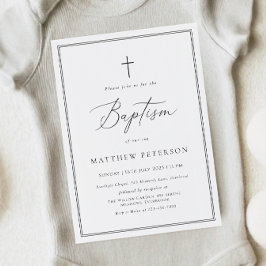 Invitación Elegant Black Calligraphy Baptism Invitation