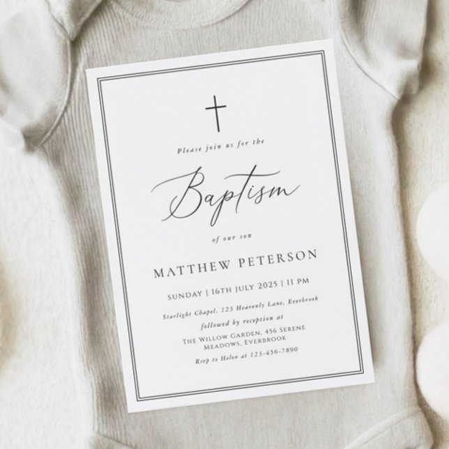 Invitación Elegant Black Calligraphy Baptism Invitation (Subido por el creador)