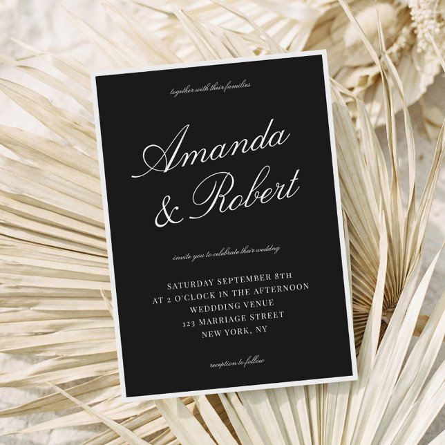 Invitación Elegant Black Calligraphy Old Money Wedding (Subido por el creador)