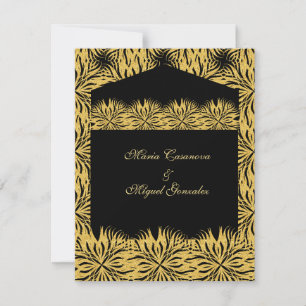 Invitación elegant black card gold star flower