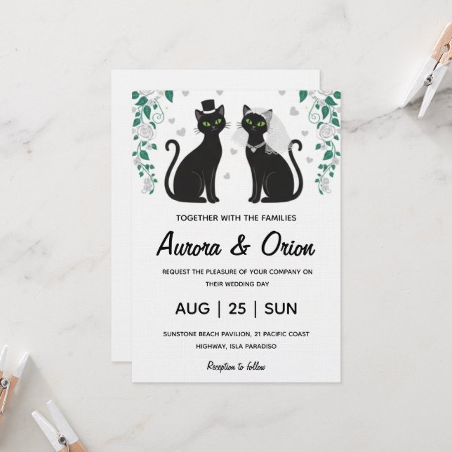 Invitación Elegant black cat wedding invitation (Anverso/Reverso In Situ)