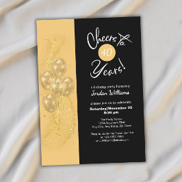Invitación Elegant Black Cheers to 40 Years Birthday Party