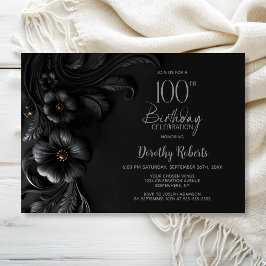 Invitación Elegant Black Floral 100th Birthday Party