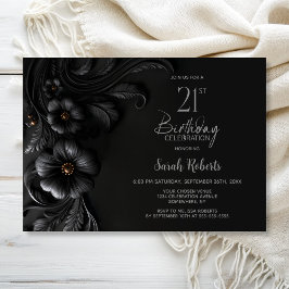 Invitación Elegant Black Floral 21st Birthday Party
