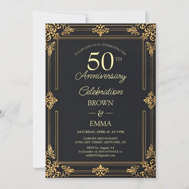 Invitación Elegant Black Gold 50th Anniversary Celebration In (Anverso)