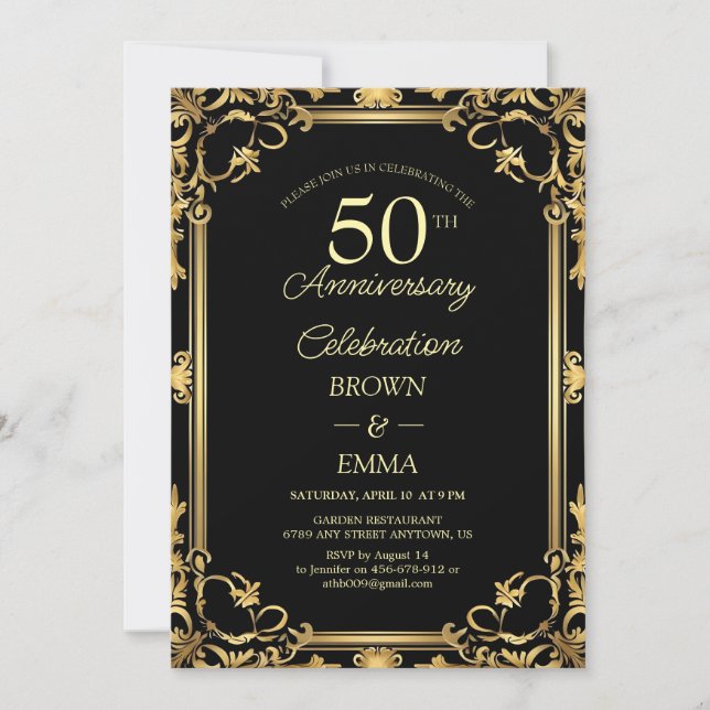 Invitación Elegant Black Gold 50th Anniversary Celebration In (Anverso)