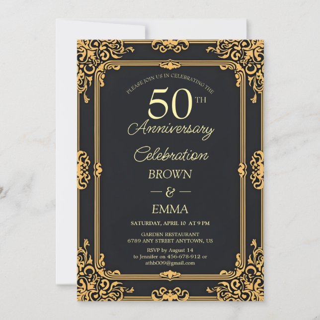 Invitación Elegant Black Gold 50th Anniversary Celebration In (Anverso)
