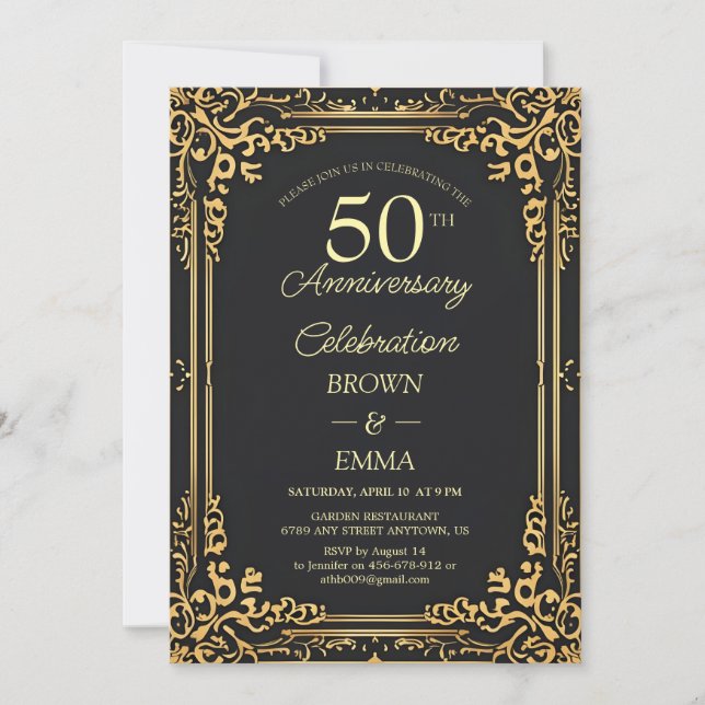 Invitación Elegant Black Gold 50th Anniversary Celebration In (Anverso)