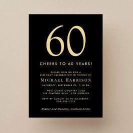Invitación Elegant Black Gold 60th Birthday Party