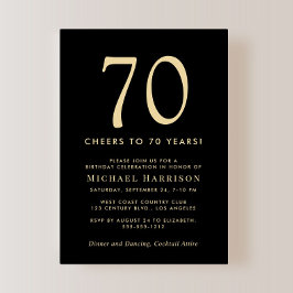 Invitación Elegant Black Gold 70th Birthday Party