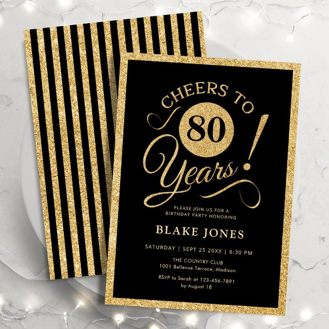 Invitación Elegant Black Gold 80th Birthday (Subido por el creador)