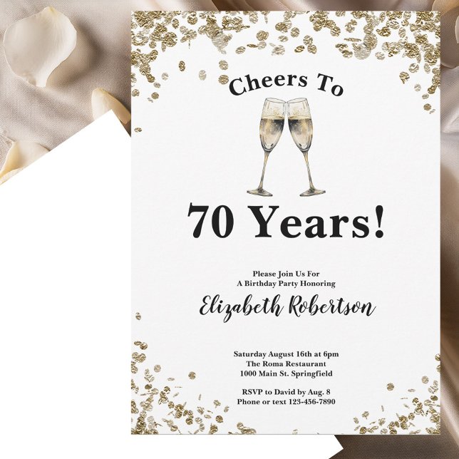 Invitación Elegant Black Gold Cheers to 70 Years Birthday (Subido por el creador)