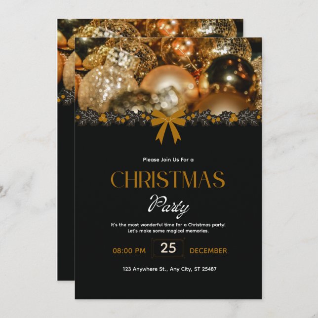Invitación Elegant Black Gold Christmas Invitation (Anverso / Reverso)