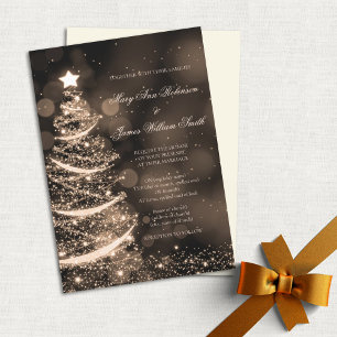 Invitación Elegant Black & Gold Christmas Wedding
