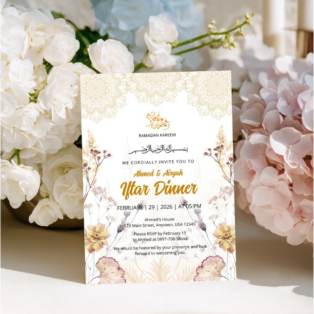 Invitación Elegant Black & Gold | Floral Mosque Iftar (Subido por el creador)