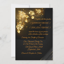 Invitación Elegant Black & Gold Floral Wedding Invitation