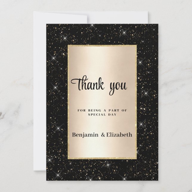 Invitación Elegant black gold glitter confetti Thank You  (Anverso)