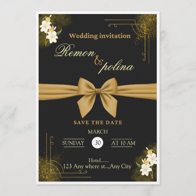 Invitación Elegant Black & Gold Luxury Wedding Invitation  (Anverso)