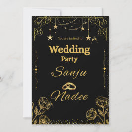 Invitación Elegant Black & Gold Minimalist Wedding Invitation