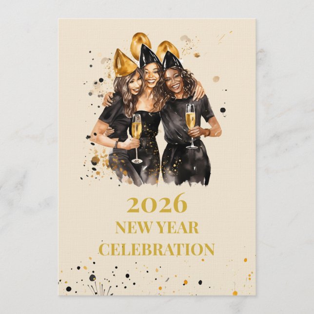 Invitación Elegant Black & Gold New Year Invitation (Anverso)