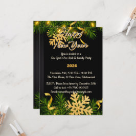 Invitación Elegant Black & Gold New Year Invitation 5x7 
