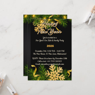 Invitación Elegant Black & Gold New Year Invitation 5x7 