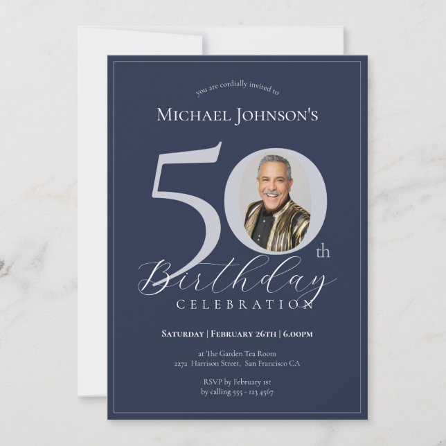 Invitación Elegant Black Gold Photo 50th Birthday (Anverso)
