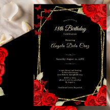 Elegant Black Gold Red Roses 18th Birthday Debut