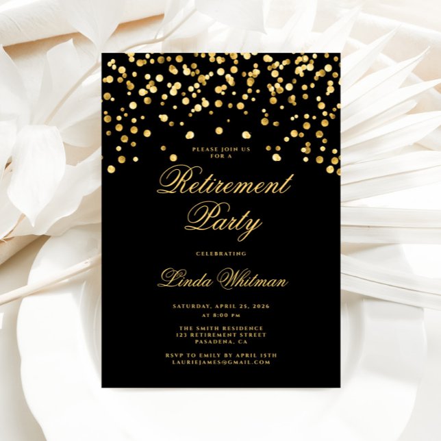 Invitación Elegant Black & Gold Retirement Party (Subido por el creador)