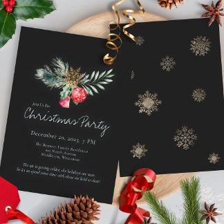 Invitación Elegant Black Gold Snowflake Christmas Party