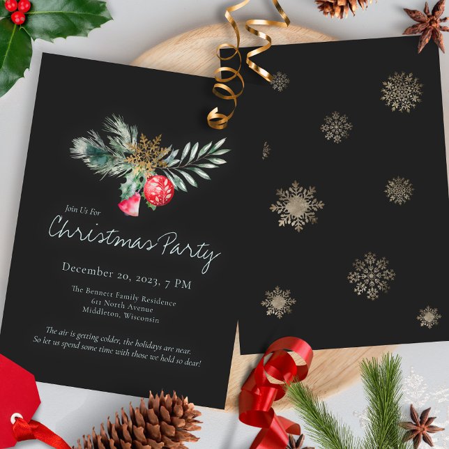 Invitación Elegant Black Gold Snowflake Christmas Party (Subido por el creador)