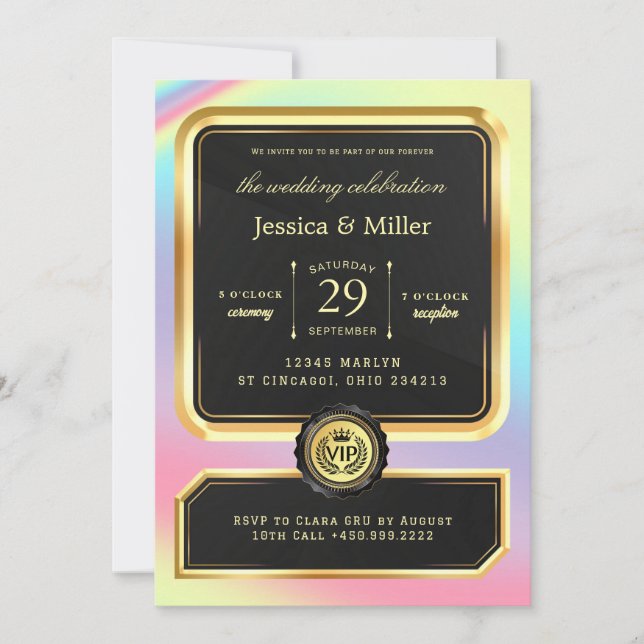 Invitación Elegant Black & Gold Ticket Wedding Invitation (Anverso)